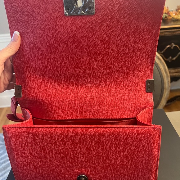 Red Chanel Medium Boy Bag with Ruthenium Hardware - Picture 10 of 11